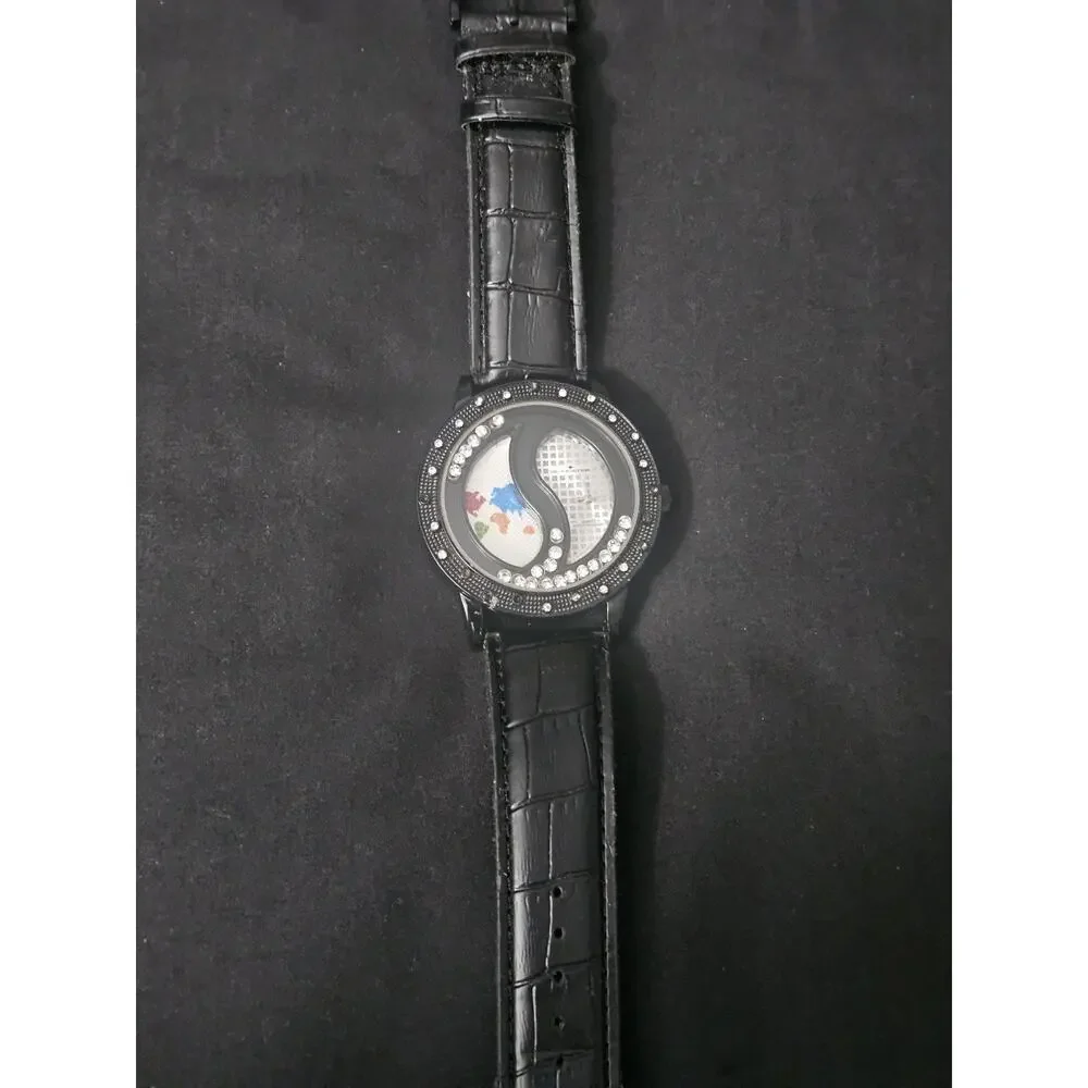 51.6mm watch yingyang map&Analog bezel w/genuine black Leather band
